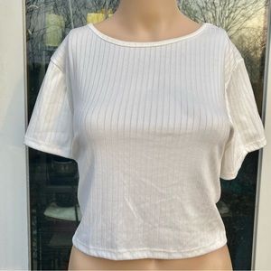 White 2X Ribbed Cropped Casual Jolie & Joy Tshirt